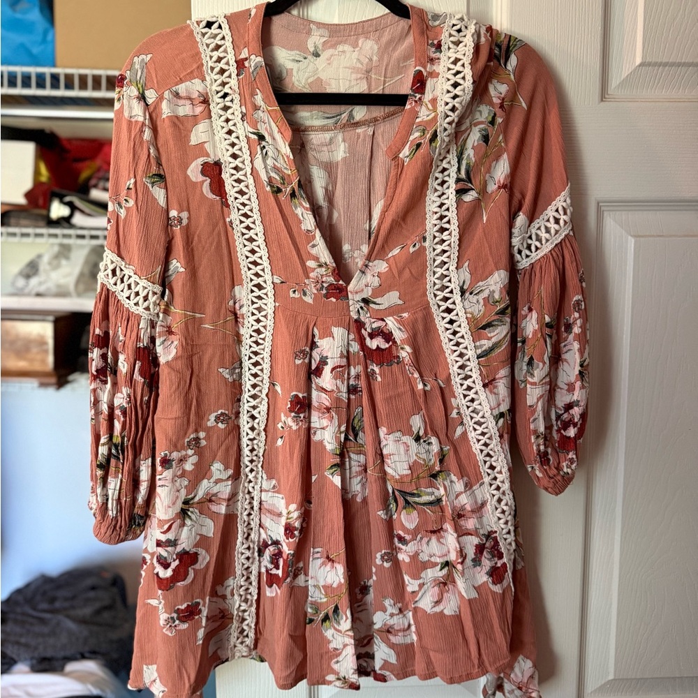 Floral Boho Dress with Crochet Details
